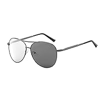 Men's Metal Aviator Military Style Bifocal Reading Glasses Transition Photochromic UV400 Readers