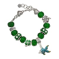 Silvertone Enamel Tropical Fish - Green Irish Luck Bead Charm Bracelet, 7.5