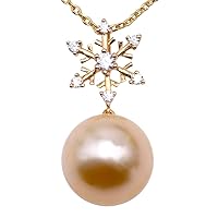 11.5mm Golden South Sea Pearl Necklace 14K Yellow Gold Snowflake Pearl Pendant Necklace