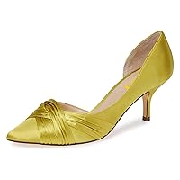 FSJ Women Low Kitten Heels Pointed Toe Slip on Pumps D'Orsay Pleated Satin Evening Party Dress Office Shoes Size 4-15 US