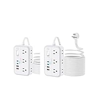Flat Extension Cord 25 ft and 5 ft, Surge Protector Power Strip with 6 Widely Outlets 4 USB Ports(2 USB C), 1080 J, 5 ft Flat Plug Outlet Extender for Indoor, Home, Office, Dorm Room Essentials