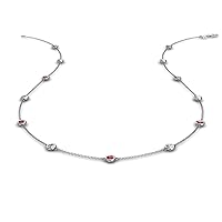 Red Garnet & Natural Diamond by Yard 13 Station Necklace 0.90 ctw 14K White Gold. Included 18 Inches Gold Chain.