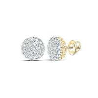 The Diamond Deal 14kt Yellow Gold Mens Round Diamond Cluster Earrings 1 Cttw