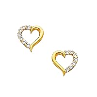 14K Yellow Gold Heart Cubic Zirconia Earrings For Women Teen Girls