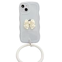 3D Bow Wavy Border Soft Phone Case with Bracelet for iPhone 13 12 11 Pro Max X XS XR SE 8 7 Plus Shell, Transparent Creative Cute Back Cover(11 Pro,White)