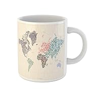 Coffee Mug Vintage World Map on Canvas Whimsical Quilt Detail Asia 11 Oz Ceramic Tea Cup Mugs Best Gift Or Souvenir For Family Friends Coworkers