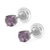 14K White Gold 4mm Simulated Birthstone Silicone Back Girl Stud Earrings