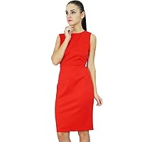 Bimba Solid Classic Slim Fit Bodycon Sleeveless Dress for Women's Formal Midi Short Dress Red