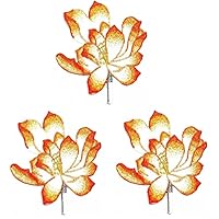3pcs. Orange Lotus Embroidered Patch Fabric Sticker Lotus Flowers Iron On Sew On Souvenir Gift Patches Logo Clothe Jeans Jackets Hats Backpacks Shirts Accessories