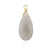 Grey Chalcedony Gemstone, Tear Drop Jewelry Charms, Faceted Cut Wire Wrapped Fashion Jewelry, 24k Gold Plated DIY Necklace Findings