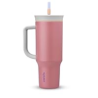 Owala Stainless Steel Triple Layer Insulated Travel Tumbler with Spill Resistant Lid, Straw, and Carry Handle, BPA Free, 40 oz, Dusty Pink (Yoga Rose)