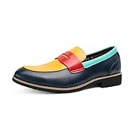 Men's Four Tone Colors Penny Loafer Slip On Pull on Dress Shoes Casual Boat Shoes Moccasins