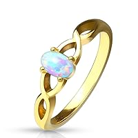 Paula & Fritz® Stainless Steel 316L Surgical Steel Gold Plated Wave Pattern Oval Opal Ring Sizes J - Z