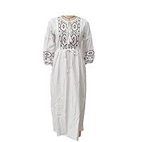Embroidered Plus Size Dress Loose Casual Cotton Linen Women's Mid-Sleeve Sundress