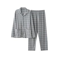 Pajamas Suit Male Long Sleeves Combed Cotton Autumn and Winter Home Clothing Suit Pajamas Outside Wear Male