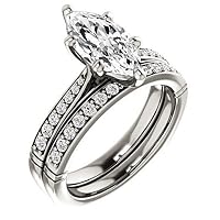 2 CT Marquise Colorless Moissanite Engagement Ring Set for Women/Her, Wedding Bridal Ring Set, Eternity Sterling Silver Solid Diamond Solitaire Prong Anniversary Promise Gift for Her