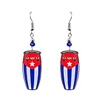 Cuban Flag Graphic Musical Instrument Shape Dangle Earrings - Womens Fashion Handmade Jewelry Latino Accessories