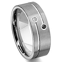 MFC TAO Tungsten Black & White Diamond Wedding Band Ring