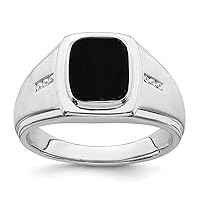 14k White Gold Polished and Satin Simulated Onyx And Diamond Mens Ring Jewelry for Men