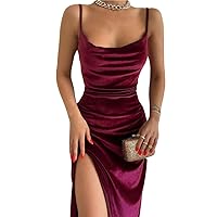 Women's Velvet Spaghetti Straps Sexy V Neck Club Party Pleated Wrap Dress Classic Evening Dress