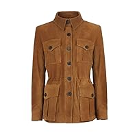 Womens Traditional American Style Western Suede Leather Blazer Coat Jacket Brown Classic (Free Express Shipping)