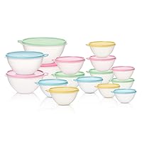 Tupperware Heritage Wonderlier 32 Piece Food Storage Bowl Set in Vintage Colors- Dishwasher Safe & BPA Free - (16 Containers + 16 Lids)