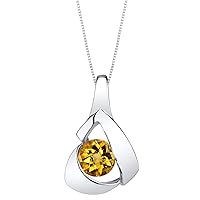 PEORA Sterling Silver Chiseled Solitaire Pendant Necklace for Women in Various Gemstones, Round Shape 6mm, with 18 inch Italian Chain