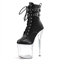 8Inch Gothic Exotic High Heels 20cm Strip Pole Dance Sexy Fetish Women's Shoes Round Toe Platform Punk Ankle Boots Belt Buckle