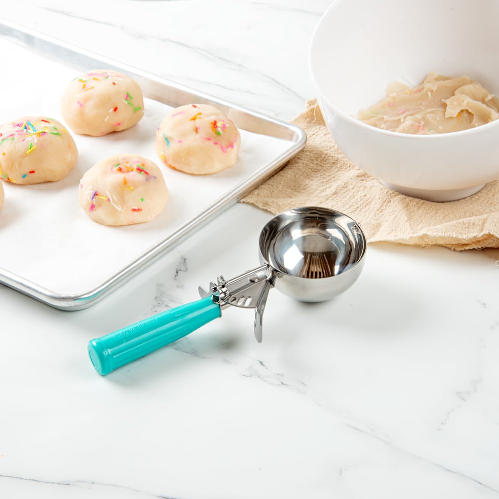 Met Lux 6 Ounce Portion Scoop, 1 Durable Disher Scoop - Thumb Trigger, Teal Stainless Steel Ice Cream Disher, For Portion Control, For Ice Cream, Mashed Potato, And Cookie Dough - Restaurantware