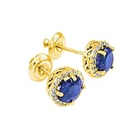 14K GOLD DIAMOND BLUE SAPPHIRE EARRINGS