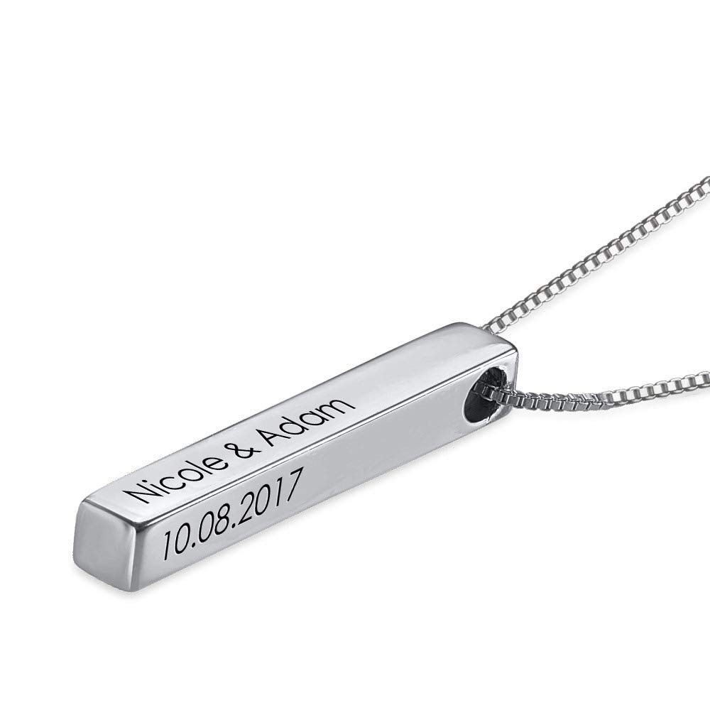 MYKA – Personalized 4-Sided Vertical 3D Bar Necklace Pendant – Custom Made Engraved Text- Precious Metals Sterling Silver and Gold – Custom Made Jewelry – Gift for Mom, Grandma – Gift for Mother’s Day