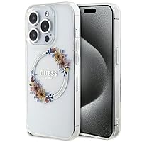 Guess GUHMP15XHFWFCT Case for iPhone 15 Pro Max 6.7 Inch Transparent Hard Case IML Flowers Wreatch