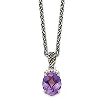 925 Sterling Silver With 14k Amethyst and Diamond Pendant Necklace Measures 9mm Wide Jewelry for Women
