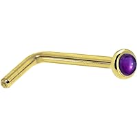 Body Candy Solid 14k Yellow Gold 2mm Genuine Amethyst L Shaped Nose Stud Ring 18 Gauge 1/4