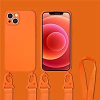 Crossbody Lanyard Cord Rope Strap Case for iPhone 11 12 14 13 Pro Max Mini XS X XR 7 8 Plus SE Liquid Silicone Cover,Orange,for iPhone 12