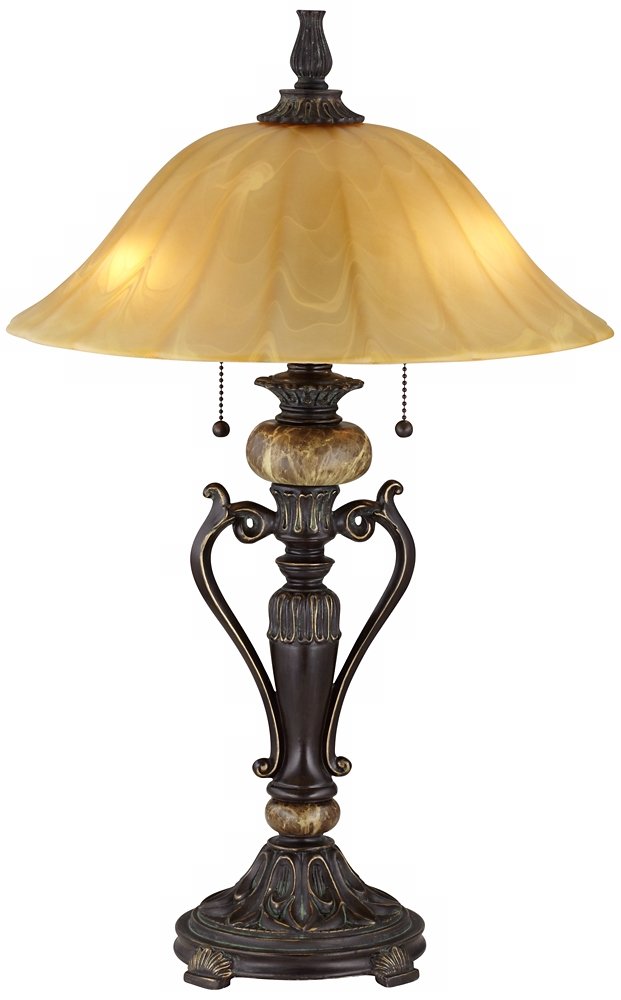 kathy ireland Amor Collection Glass Shade Accent Table Lamp in Bronze