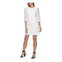 DKNY Womens Ivory Stretch Zippered Clip Dot Sheer Elbow Sleeve Round Neck Above The Knee Wear to Work Shift Dress 10