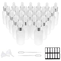 PrettyCare Eye Dropper Bottle 1 oz (24 Pack Frosted Glass Bottles 30ml with Silver Caps, 48 Labels, Funnel & Measured Pipettes) Empty Tincture Bottles for Essential Oils, Perfume
