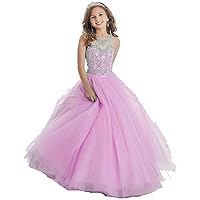 Girls Scoop Illusion Neckline Sweetheart Fitted Bodice with Crystal Beading