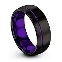 Tungsten Carbide Wedding Band Ring 8mm for Men Women Green Red Fuchsia Copper Teal Blue Purple Black Offset Line Dome Black Brushed Polished