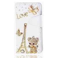 iPhone XR Case - Stylish - 3D Handmade Bling Crystal Eiffel Tower Bear Butterfly Magnetic Wallet Credit Card Slots Fold Stand Leather Cover for iPhone XR - Gold