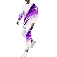 Men's Casual Tracksuit Set Stylish Print Athletic Matching Suit Long Sleeve Pullover Sweatpants Outfit Sweatsuits