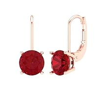 2.9ct Round Cut Solitaire Simulated Ruby Unisex Pair of Lever back Drop Dangle Earrings 14k Yellow Back conflict free Jewelry