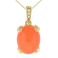 14K Yellow Gold Natural Orange Moonstone Necklace Oval 11x9 mm with Diamond Accents