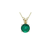 Lab Created Round Emerald Scroll Solitaire Pendant in 14K Yellow Gold Availabe in 3mm - 10mm