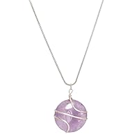Reiki Gemstone Locket Jewellery Circle Shape Crystal Quartz Stone Wire Wrap Necklace Pendant