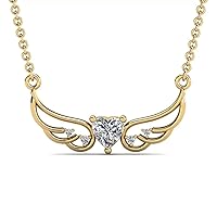 Beautiful Angel Wings Pendant 0.76Ct Heart Shaped Created Cubic Zirconia Classic Pendant Necklace 925 Sterling Sliver For Women's,Girls