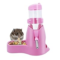 3 in 1 Hamster Hanging Water Bottle Pet Auto Dispenser with Base for Dwarf Hamster Mouse Rat Hedgehog (80ML, Pink)