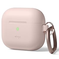 elago Silicone Case with Carabiner Compatible with AirPods 3 - Premium Silicone, Wireless Charging Available, Shockproof Protection (Sands Pink)