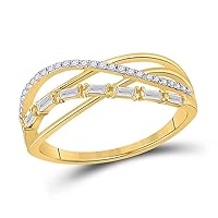 The Diamond Deal 14kt Yellow Gold Womens Baguette Round Diamond Crossover Band Ring 1/4 Cttw